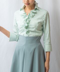 NARACAMICIE / ナラカミーチェ シャツ・ブラウス | 【NARACAMICIE】ストレッチストライプフリル七分袖シャツ