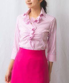 NARACAMICIE / ナラカミーチェ シャツ・ブラウス | 【NARACAMICIE】ストレッチストライプフリル七分袖シャツ