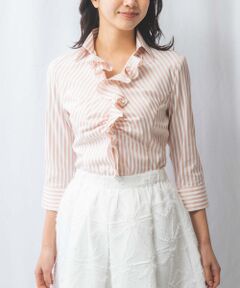 NARACAMICIE / ナラカミーチェ シャツ・ブラウス | 【NARACAMICIE】ストレッチストライプフリル七分袖シャツ