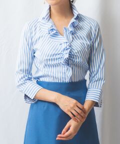 NARACAMICIE / ナラカミーチェ シャツ・ブラウス | 【NARACAMICIE】ストレッチストライプフリル七分袖シャツ