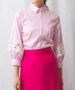 NARACAMICIE / ナラカミーチェ シャツ・ブラウス | 【NARACAMICIE】ストレッチストライプ七分袖レースシャツ