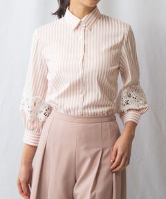 NARACAMICIE / ナラカミーチェ シャツ・ブラウス | 【NARACAMICIE】ストレッチストライプ七分袖レースシャツ