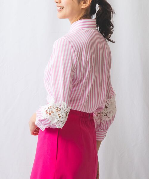 NARACAMICIE / ナラカミーチェ シャツ・ブラウス | 【NARACAMICIE】ストレッチストライプ七分袖レースシャツ | 詳細13