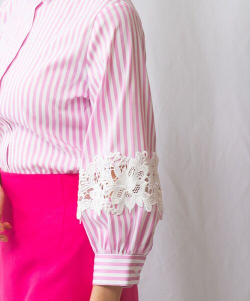 NARACAMICIE / ナラカミーチェ シャツ・ブラウス | 【NARACAMICIE】ストレッチストライプ七分袖レースシャツ | 詳細15