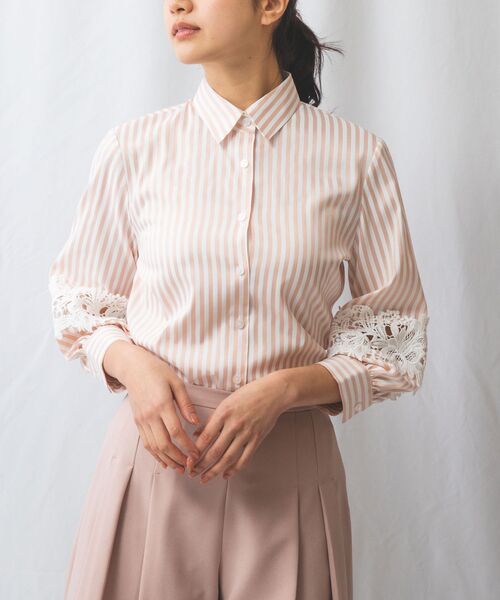 NARACAMICIE / ナラカミーチェ シャツ・ブラウス | 【NARACAMICIE】ストレッチストライプ七分袖レースシャツ | 詳細19