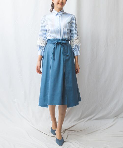 NARACAMICIE / ナラカミーチェ シャツ・ブラウス | 【NARACAMICIE】ストレッチストライプ七分袖レースシャツ | 詳細22