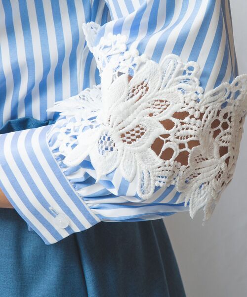 NARACAMICIE / ナラカミーチェ シャツ・ブラウス | 【NARACAMICIE】ストレッチストライプ七分袖レースシャツ | 詳細24