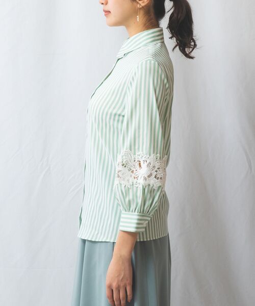 NARACAMICIE / ナラカミーチェ シャツ・ブラウス | 【NARACAMICIE】ストレッチストライプ七分袖レースシャツ | 詳細3