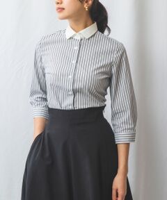 NARACAMICIE / ナラカミーチェ シャツ・ブラウス | 【NARACAMICIE】ストライプクレリック七分袖シャツ