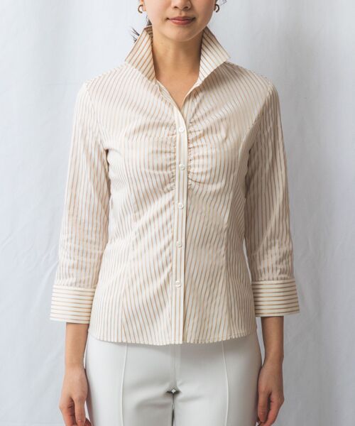 NARACAMICIE / ナラカミーチェ シャツ・ブラウス | 【NARACAMICIE】ストレッチストライプスタンドカラー七分袖シャツ | 詳細11