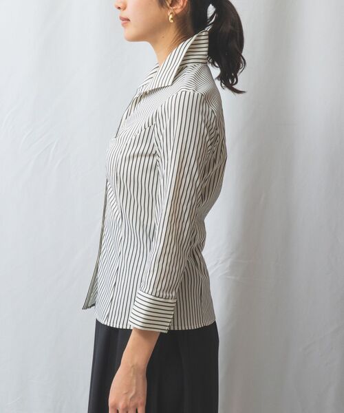 NARACAMICIE / ナラカミーチェ シャツ・ブラウス | 【NARACAMICIE】ストレッチストライプスタンドカラー七分袖シャツ | 詳細2