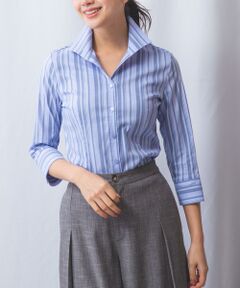 NARACAMICIE / ナラカミーチェ シャツ・ブラウス | 【NARACAMICIE】ストレッチランダムストライプスタンドカラー七分袖シャツ