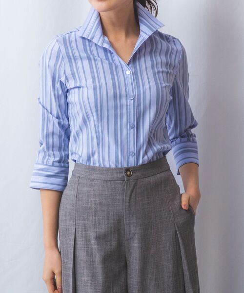 NARACAMICIE / ナラカミーチェ シャツ・ブラウス | 【NARACAMICIE】ストレッチランダムストライプスタンドカラー七分袖シャツ | 詳細1