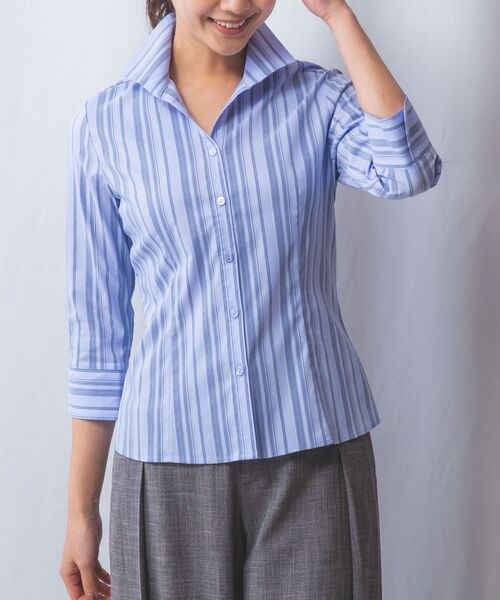 NARACAMICIE / ナラカミーチェ シャツ・ブラウス | 【NARACAMICIE】ストレッチランダムストライプスタンドカラー七分袖シャツ | 詳細2