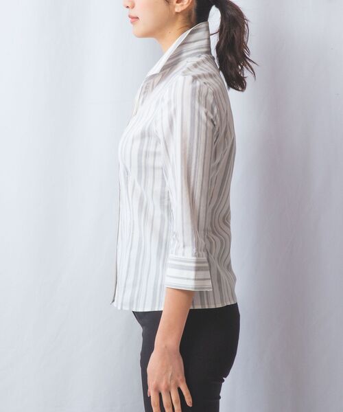 NARACAMICIE / ナラカミーチェ シャツ・ブラウス | 【NARACAMICIE】ストレッチランダムストライプスタンドカラー七分袖シャツ | 詳細5