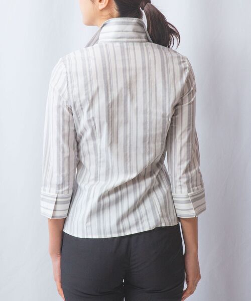 NARACAMICIE / ナラカミーチェ シャツ・ブラウス | 【NARACAMICIE】ストレッチランダムストライプスタンドカラー七分袖シャツ | 詳細6
