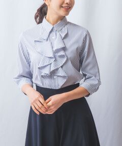 NARACAMICIE / ナラカミーチェ シャツ・ブラウス | 【NARACAMICIE】ストレッチストライプフリル七分袖シャツ