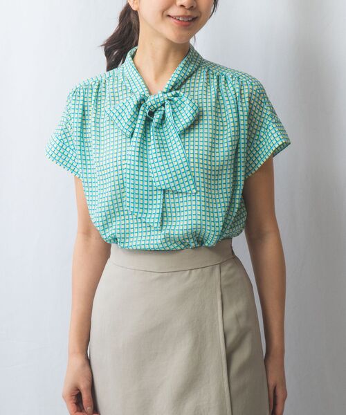 NARACAMICIE / ナラカミーチェ シャツ・ブラウス | 【NARACAMICIE】バスケット幾何シフォンボウタイ半袖ブラウス | 詳細1