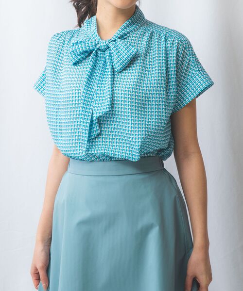 NARACAMICIE / ナラカミーチェ シャツ・ブラウス | 【NARACAMICIE】バスケット幾何シフォンボウタイ半袖ブラウス | 詳細12