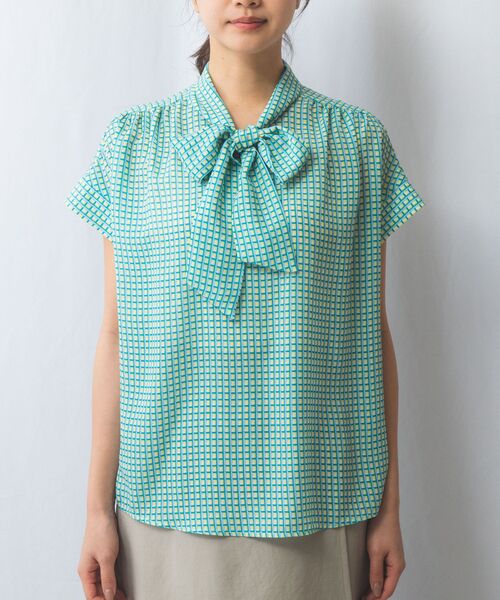 NARACAMICIE / ナラカミーチェ シャツ・ブラウス | 【NARACAMICIE】バスケット幾何シフォンボウタイ半袖ブラウス | 詳細2