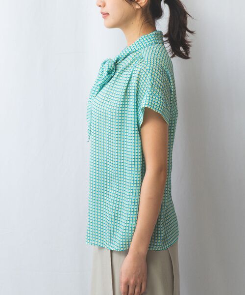 NARACAMICIE / ナラカミーチェ シャツ・ブラウス | 【NARACAMICIE】バスケット幾何シフォンボウタイ半袖ブラウス | 詳細3