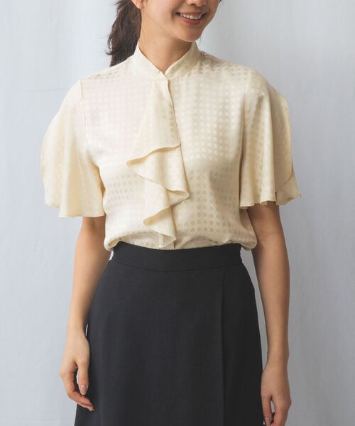 NARACAMICIE / ナラカミーチェ シャツ・ブラウス | 【NARACAMICIE】織り柄サテンチューリップスリーブ半袖ブラウス | 詳細10