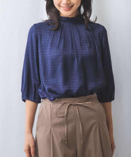 NARACAMICIE / ナラカミーチェ シャツ・ブラウス | 【NARACAMICIE】織り柄サテンタック衿半袖プルオーバー | 詳細1