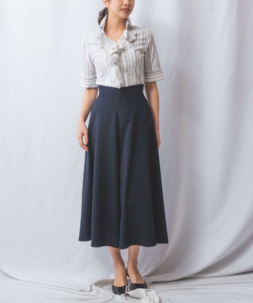 NARACAMICIE / ナラカミーチェ シャツ・ブラウス | 【NARACAMICIE】ストレッチランダムストライプ襟付きフリル半袖シャツ | 詳細1