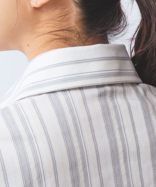 NARACAMICIE / ナラカミーチェ シャツ・ブラウス | 【NARACAMICIE】ストレッチランダムストライプ襟付きフリル半袖シャツ | 詳細6