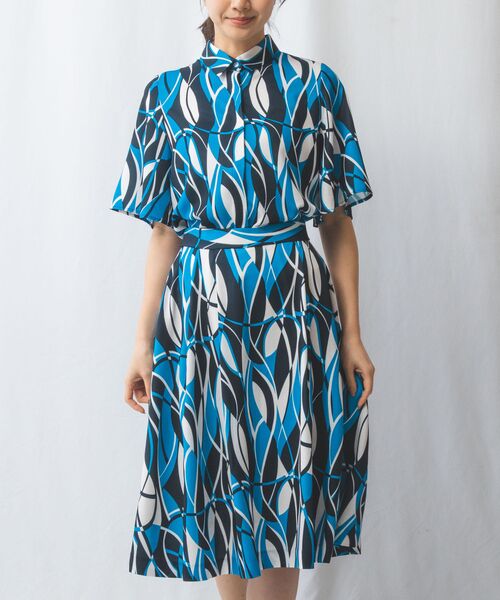 NARACAMICIE / ナラカミーチェ シャツ・ブラウス | 【NARACAMICIE】【セットアップ対応】ウェーブ幾何プリント半袖ブラウス | 詳細1