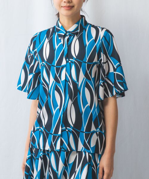 NARACAMICIE / ナラカミーチェ シャツ・ブラウス | 【NARACAMICIE】【セットアップ対応】ウェーブ幾何プリント半袖ブラウス | 詳細2