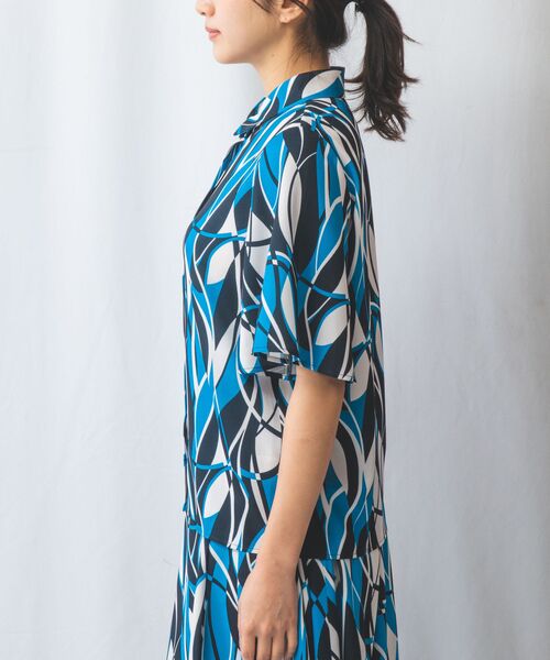 NARACAMICIE / ナラカミーチェ シャツ・ブラウス | 【NARACAMICIE】【セットアップ対応】ウェーブ幾何プリント半袖ブラウス | 詳細3