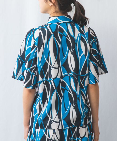 NARACAMICIE / ナラカミーチェ シャツ・ブラウス | 【NARACAMICIE】【セットアップ対応】ウェーブ幾何プリント半袖ブラウス | 詳細4