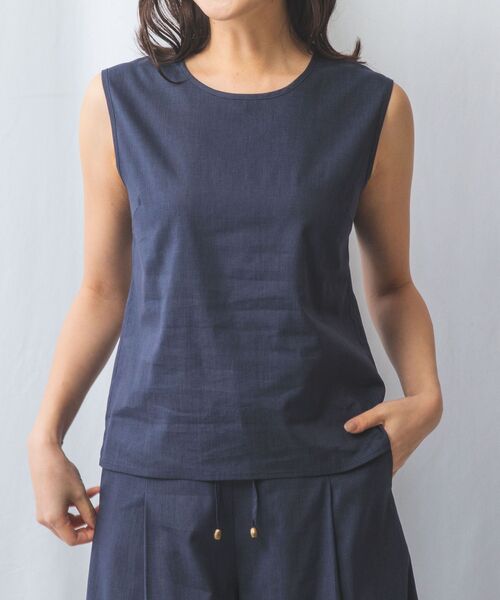 NARACAMICIE/ナラカミーチェ 【NARACAMICIE】【セットアップ対応】ポリ麻ノースリブラウス ネイビー 2(L)11号 NARACAMICIE/ナラカミーチェ 【NARACAMICIE】【セットアップ対応】ポリ麻ノースリブラウス ネイビー 2(L)11号