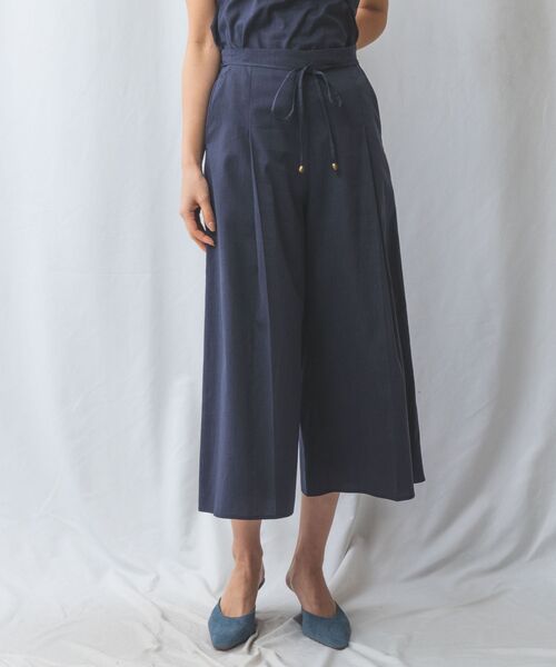 NARACAMICIE/ナラカミーチェ 【NARACAMICIE】【セットアップ対応】ポリ麻ワイドパンツ ネイビー 3(2L)13号 NARACAMICIE/ナラカミーチェ 【NARACAMICIE】【セットアップ対応】ポリ麻ワイドパンツ ネイビー 3(2L)13号