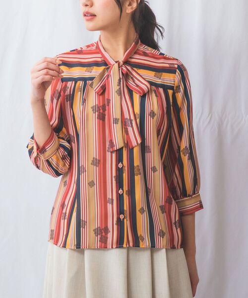 NARACAMICIE / ナラカミーチェ シャツ・ブラウス | 【NARACAMICIE】GENIUS マルチストライプボウタイ七分袖ブラウス | 詳細1