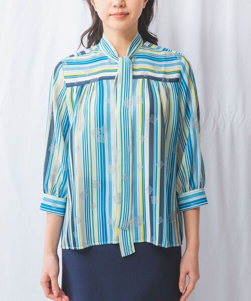 NARACAMICIE / ナラカミーチェ シャツ・ブラウス | 【NARACAMICIE】GENIUS マルチストライプボウタイ七分袖ブラウス | 詳細4