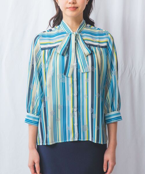 NARACAMICIE / ナラカミーチェ シャツ・ブラウス | 【NARACAMICIE】GENIUS マルチストライプボウタイ七分袖ブラウス | 詳細5