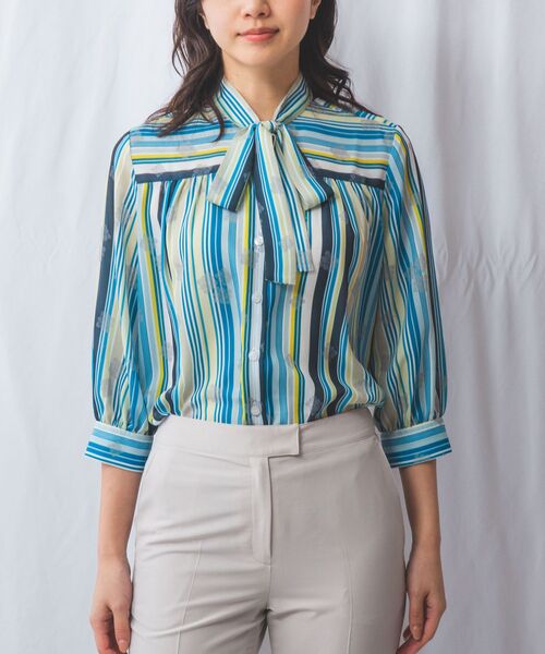NARACAMICIE / ナラカミーチェ シャツ・ブラウス | 【NARACAMICIE】GENIUS マルチストライプボウタイ七分袖ブラウス | 詳細8