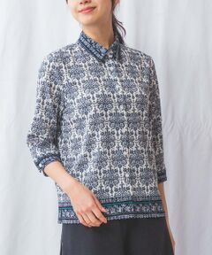 NARACAMICIE / ナラカミーチェ シャツ・ブラウス | 【NARACAMICIE】ハンドブロック風プリント七分袖シャツ