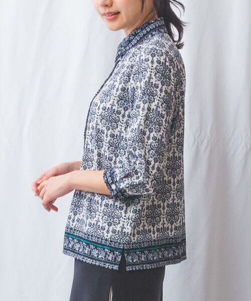 NARACAMICIE / ナラカミーチェ シャツ・ブラウス | 【NARACAMICIE】ハンドブロック風プリント七分袖シャツ | 詳細2