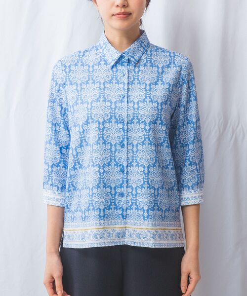 NARACAMICIE / ナラカミーチェ シャツ・ブラウス | 【NARACAMICIE】ハンドブロック風プリント七分袖シャツ | 詳細7