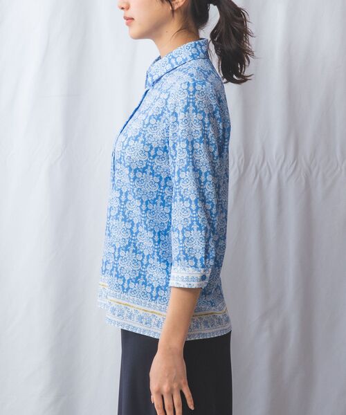 NARACAMICIE / ナラカミーチェ シャツ・ブラウス | 【NARACAMICIE】ハンドブロック風プリント七分袖シャツ | 詳細8