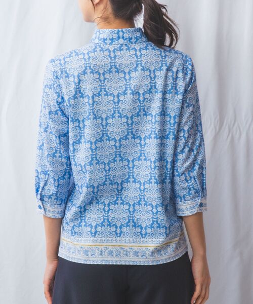 NARACAMICIE / ナラカミーチェ シャツ・ブラウス | 【NARACAMICIE】ハンドブロック風プリント七分袖シャツ | 詳細9