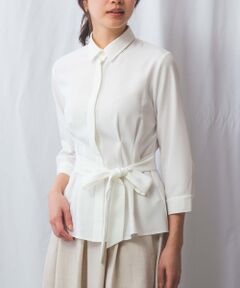 NARACAMICIE / ナラカミーチェ シャツ・ブラウス | 【NARACAMICIE】麻調ベルト付き七分袖タックブラウス
