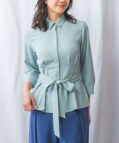 NARACAMICIE / ナラカミーチェ シャツ・ブラウス | 【NARACAMICIE】麻調ベルト付き七分袖タックブラウス