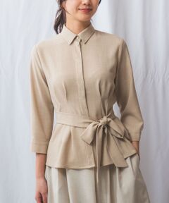 NARACAMICIE / ナラカミーチェ シャツ・ブラウス | 【NARACAMICIE】麻調ベルト付き七分袖タックブラウス