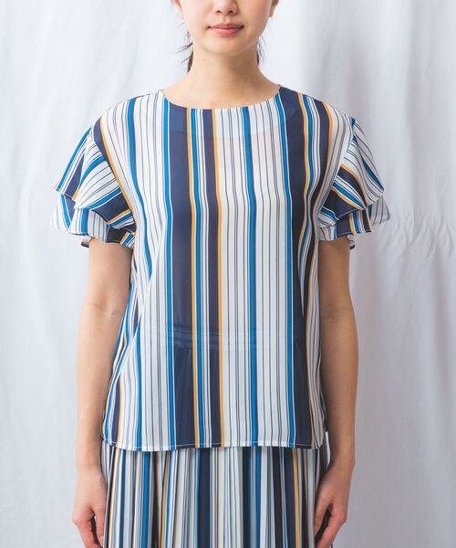 NARACAMICIE / ナラカミーチェ シャツ・ブラウス | 【NARACAMICIE】【セットアップ対応】マルチストライプ半袖フリルブラウス | 詳細1