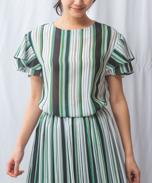 NARACAMICIE / ナラカミーチェ シャツ・ブラウス | 【NARACAMICIE】【セットアップ対応】マルチストライプ半袖フリルブラウス | 詳細12