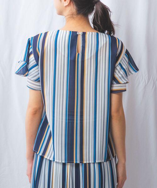 NARACAMICIE / ナラカミーチェ シャツ・ブラウス | 【NARACAMICIE】【セットアップ対応】マルチストライプ半袖フリルブラウス | 詳細3